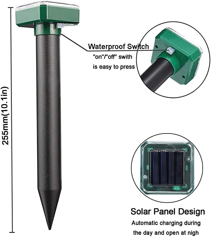 Mole Repellent 2Pack Ultrasonic Solar